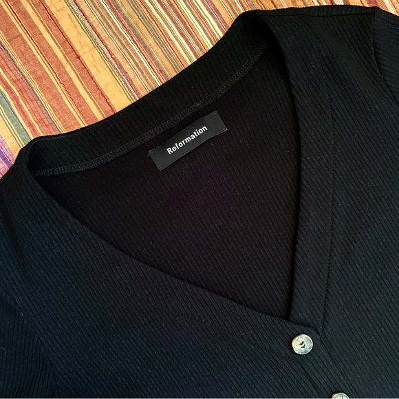 Reformation Cardinal Black Ribbed Knit Mini Dress - Picture 4 of 7